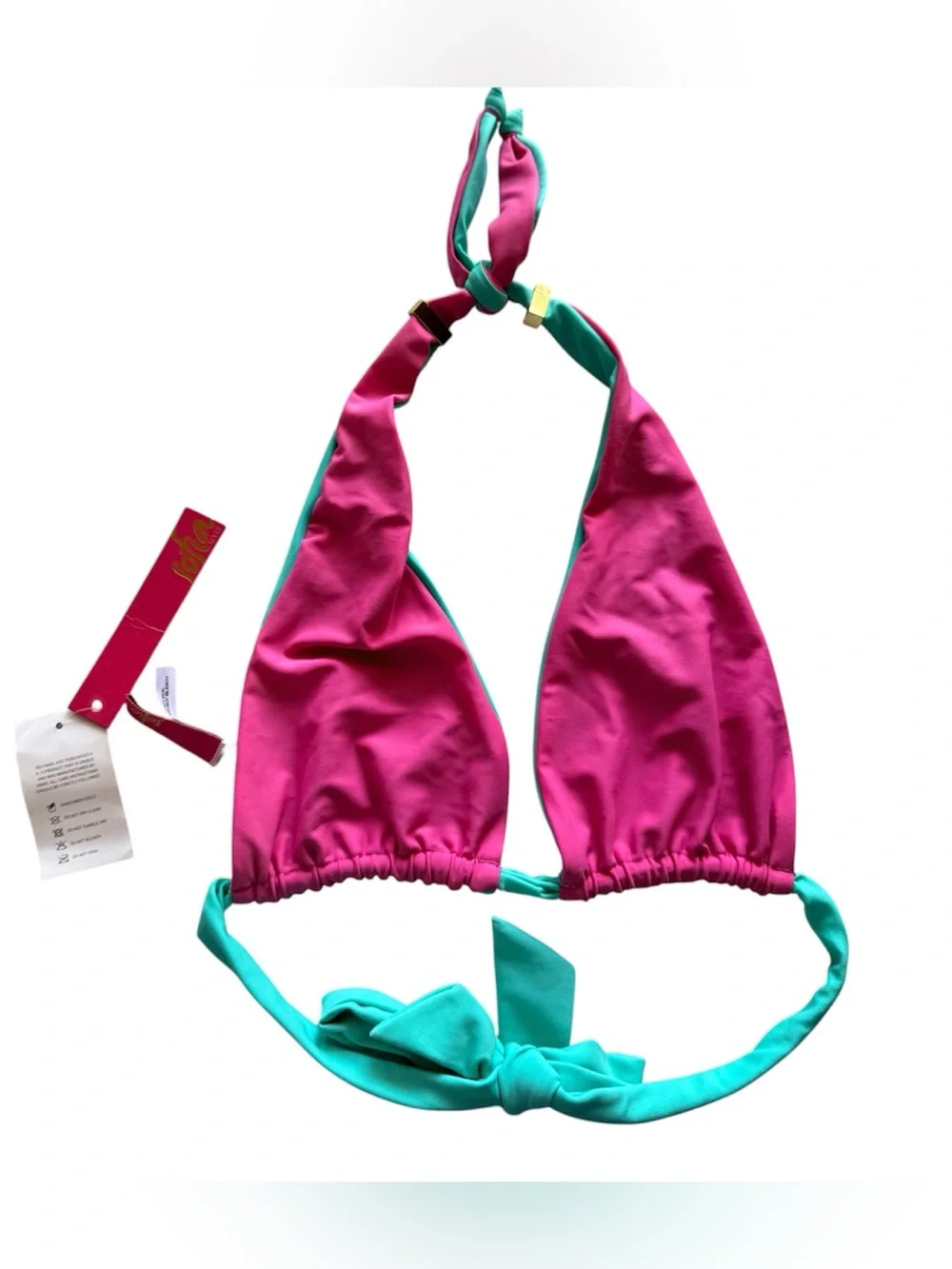 Sofia by ViX Turquoise Halter Bikini Top with Pink Trim.  Size XS